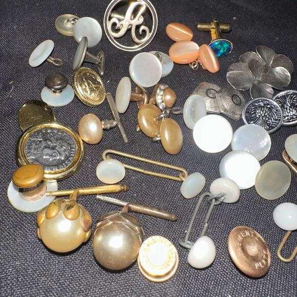 Random mix assortment antique vintage cufflinks buttons jewelry bundle lot - Picture 6 of 7